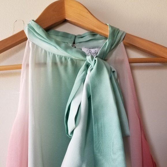 PARKER Ombre Stripe Rainbow High Neck 100% Silk Top - Picture 7 of 15